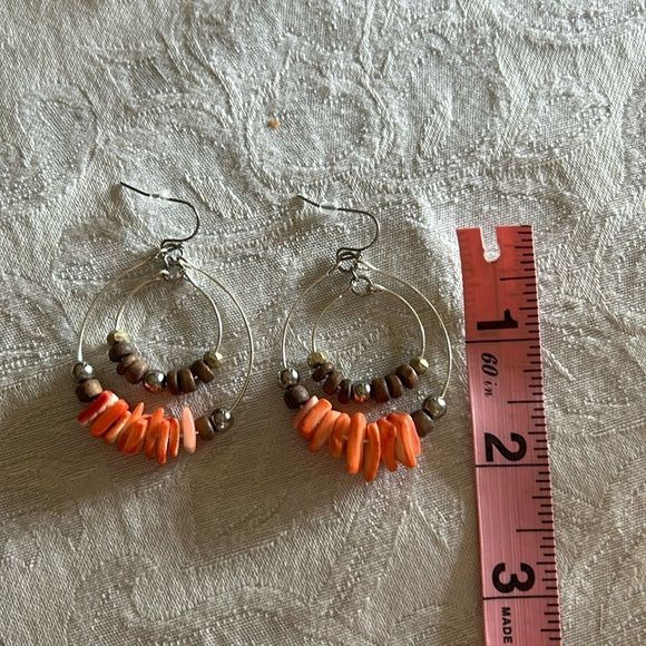 Chico’s Elegant Orange Beaded Hoop Earrings - Picture 2 of 2